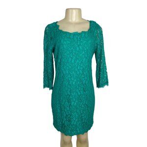 Diane Von Furstenberg Women’s Green Lace 3/4 Sleeve Cocktail Dress Size 12